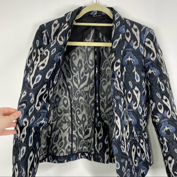 RAG & BONE Ikat blue silver Pretty Little Liars peacock blazer jacket - Picture 12 of 12